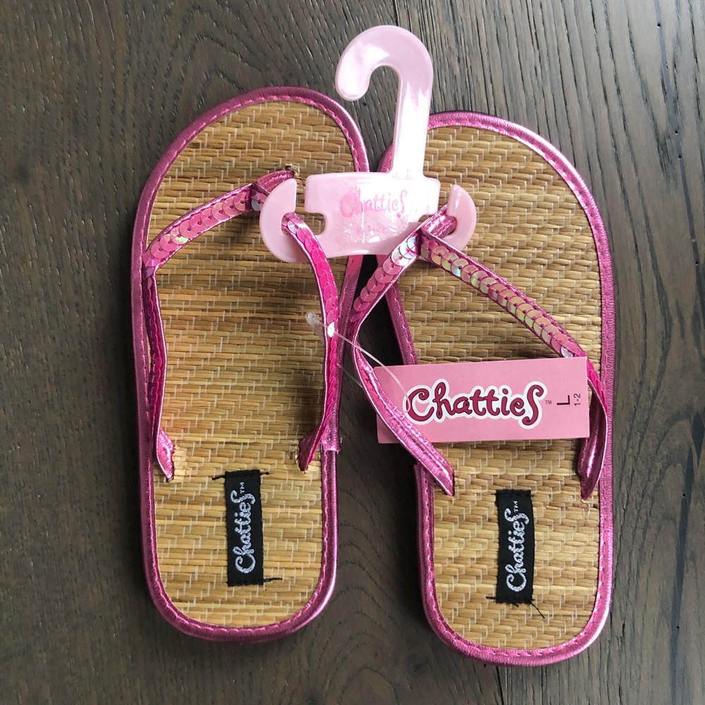 Chatties pink beach kids slippers sz 2 NWT